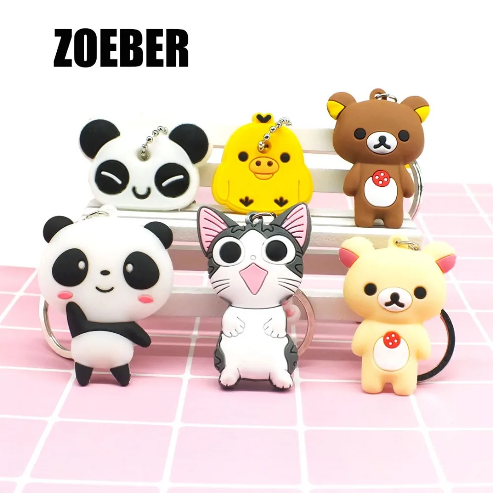 

Zoeber Fashion 3D Panda Cheese Key Ring Anime Cartoon Keychains Cat Bag Pendant Car Key Holder Kawaii Gift Wholesale
