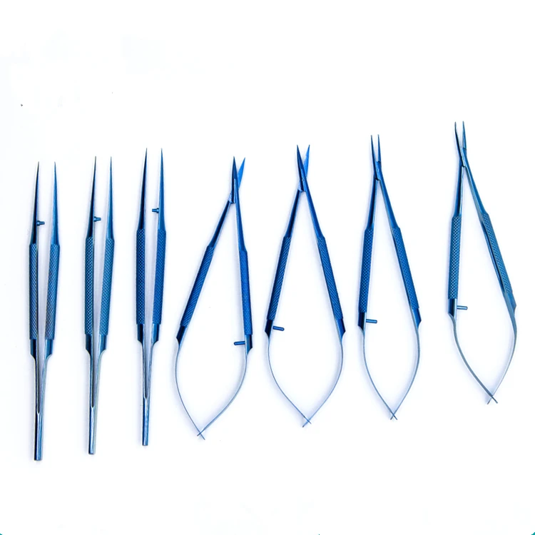 

7pcs/set 14cm Titanium alloy ophthalmic microsurgical instruments Needle Holder Micro scissors Tweezers hand surgery