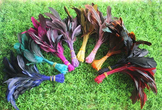 

200pcs/lot 14-20cm Stripped Rooster Tail Coque Feathers 10 colours available,Stripped Rooster Feathers for Hats Making