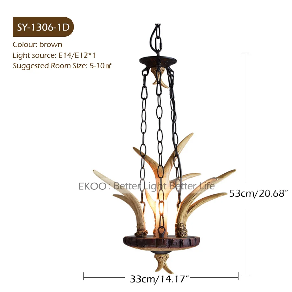 EKOO американская деревенская оленья рога Люстра подвесное освещение винтажное Европейское промышленное домашнее кафе бар - Цвет абажура: 1 light