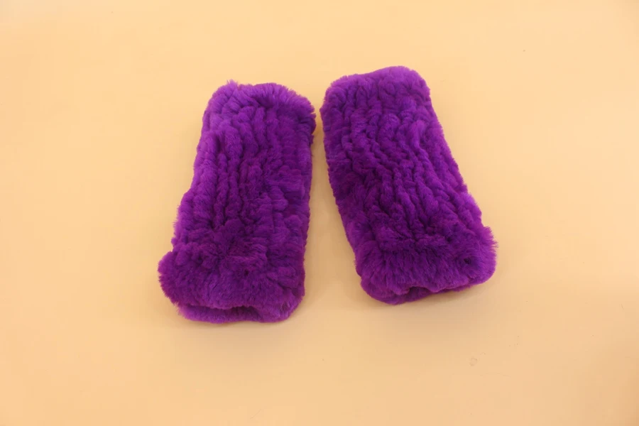 Новое поступление, женские вязаные перчатки из натурального меха кролика Рекс, одноцветные теплые женские перчатки, подарок для жены, 25 см, теплые перчатки на запястье - Цвет: purple