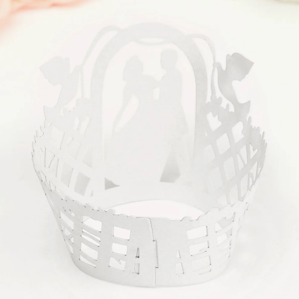 50 шт. лазерная резка жениха невесты для маффинов и капкейков бумажная обертка для кексов Свадебный декор(белый