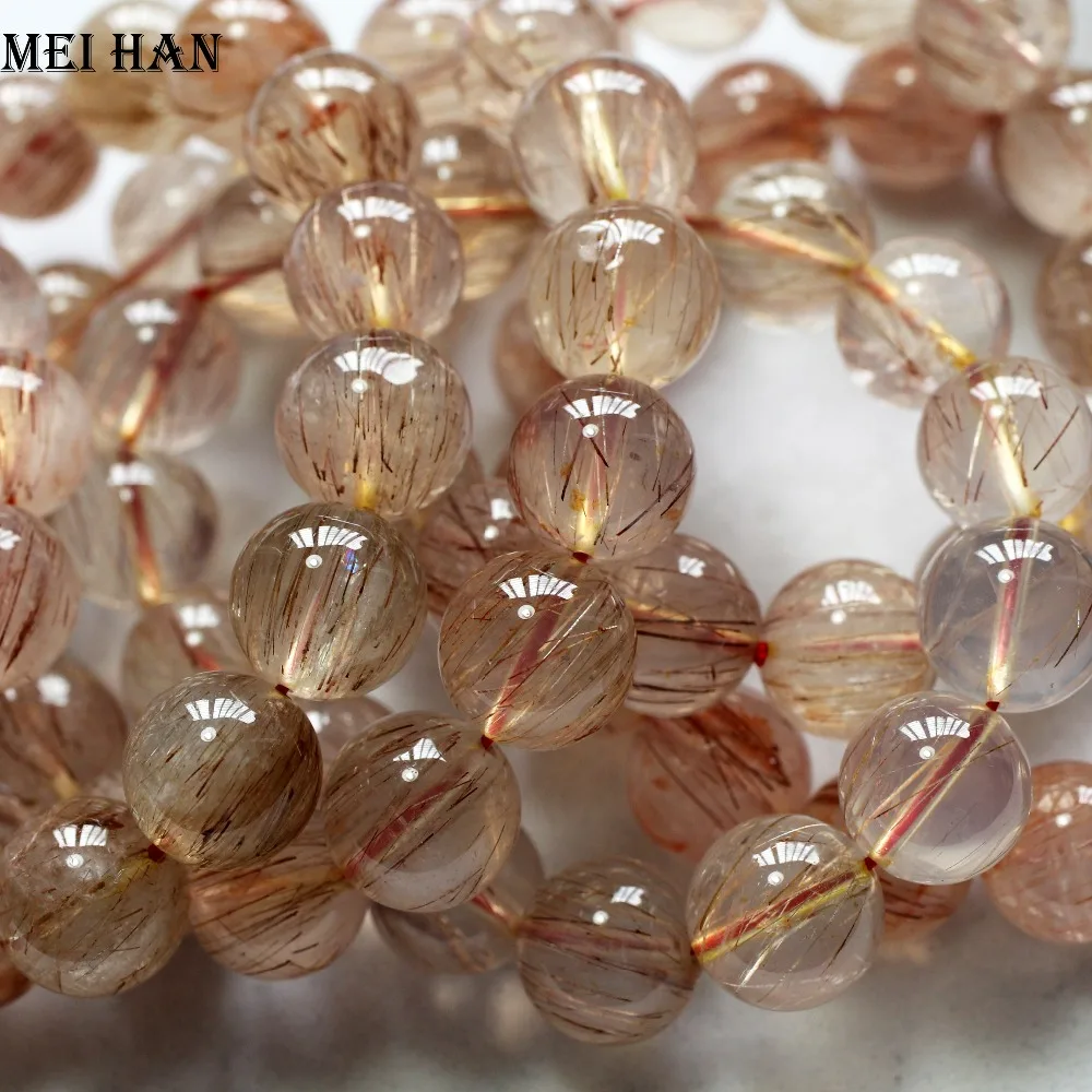 

Meihan (15beads/set/58g) Natural one way rutile quartz 14-14.5mm smooth round beads for jewelry making design