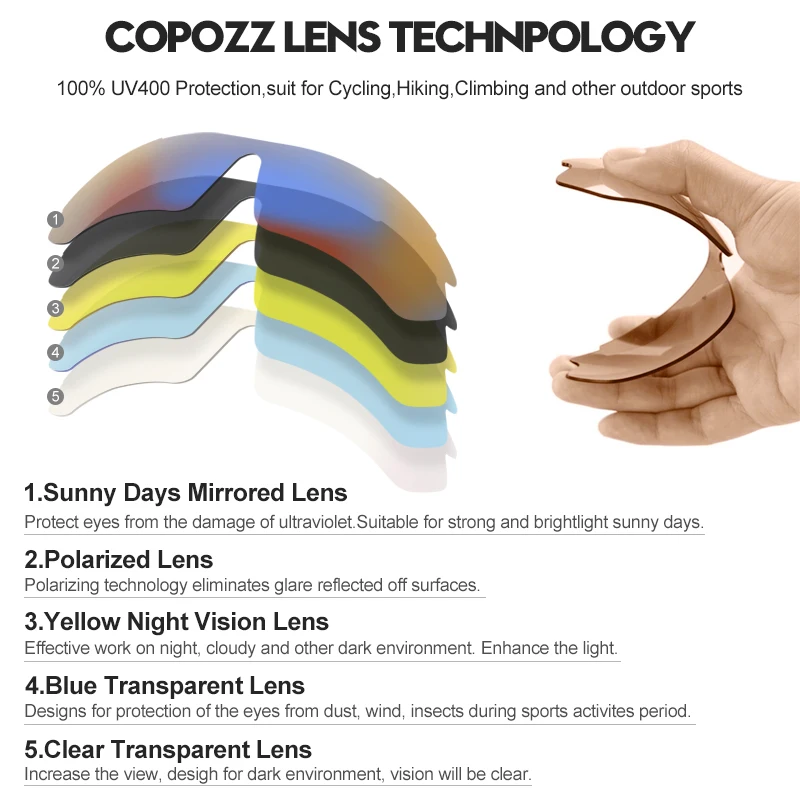 COPOZZ Polarized Cycling Sun Glasses Road Men Women Bike Sunglasses Outdoor Sports MTB Bicycle cycling Eyewear 5 Lenses