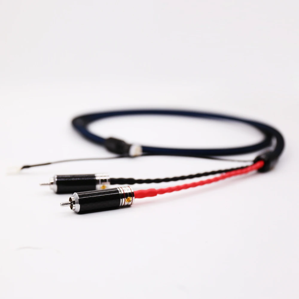 5N OFC Silver Plated Tonearm Cable Phono Cable with 2 Rhodium Plated Carbon Fiber RCA