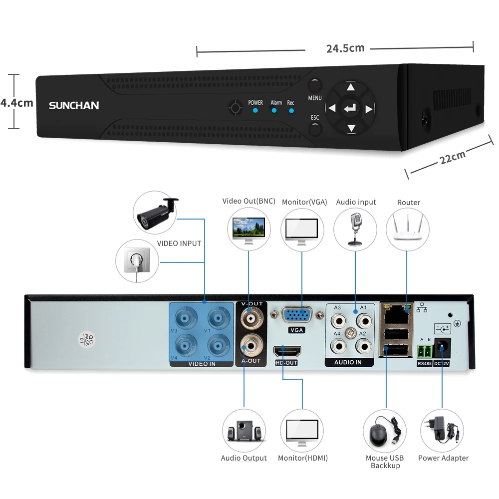 SUNCHAN 4 канала 1080N AHD видео рекордер 1.3MP AHD камера безопасности домашний комплект видеонаблюдения Наружный Крытый комплект видеонаблюдения