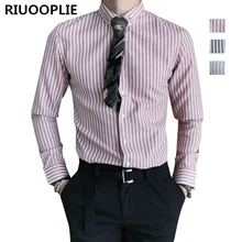 RIUOOPLIE Мужская облегающая полосатая деловая Повседневная рубашка с длинными рукавами плюс размер