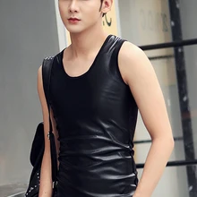Новая мужская одежда Быстросохнущий кожаный жилет тонкий эластичный облегающий индивидуальный жилет без рукавов тонкий певица костюмы