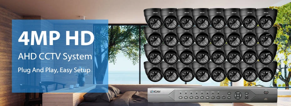 LOXCAM H.265+ 32Ch 4MP DVR комплект 32ch система видеонаблюдения 4MP IP66 домашняя наружная камера ночного видения система видеонаблюдения