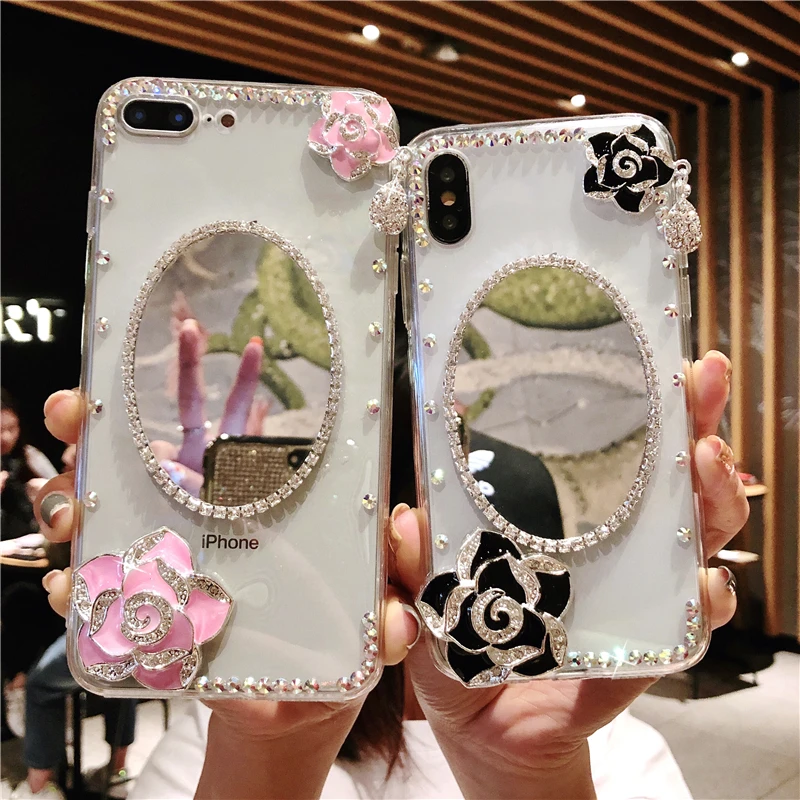 Bling со стразами с украшением в виде кристаллов для телефона Camellia крышка чехол