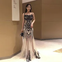 Элегантные черные длинные женские вечерние платья знаменитостей Vestido, сексуальные, с открытой спиной, на тонких бретельках, модные, расшитые блестками сетчатые, вечерние платья макси