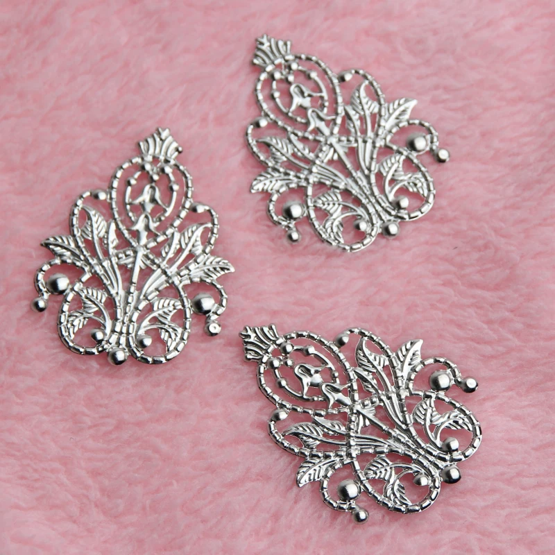 Hollow Carving Pattern Silver Plated Connectors Metal Crafts
