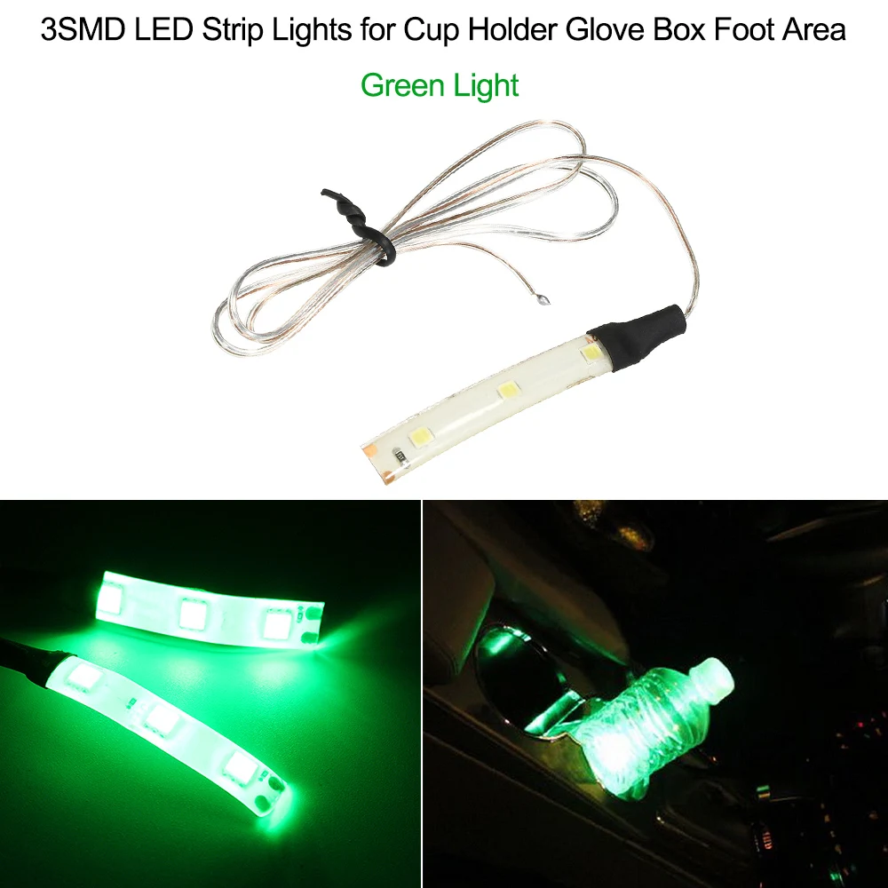 3SMD светодиодные полосы света для держателя чашки бардачок область ноги, белый свет - Испускаемый цвет: Green Light