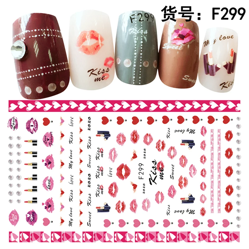 

LCJ 1 Sheet Nail Art Transfer Stickers 3D Design Manicure Tips Decal Decorations high quality hot selling Lips/lipsticks Styles