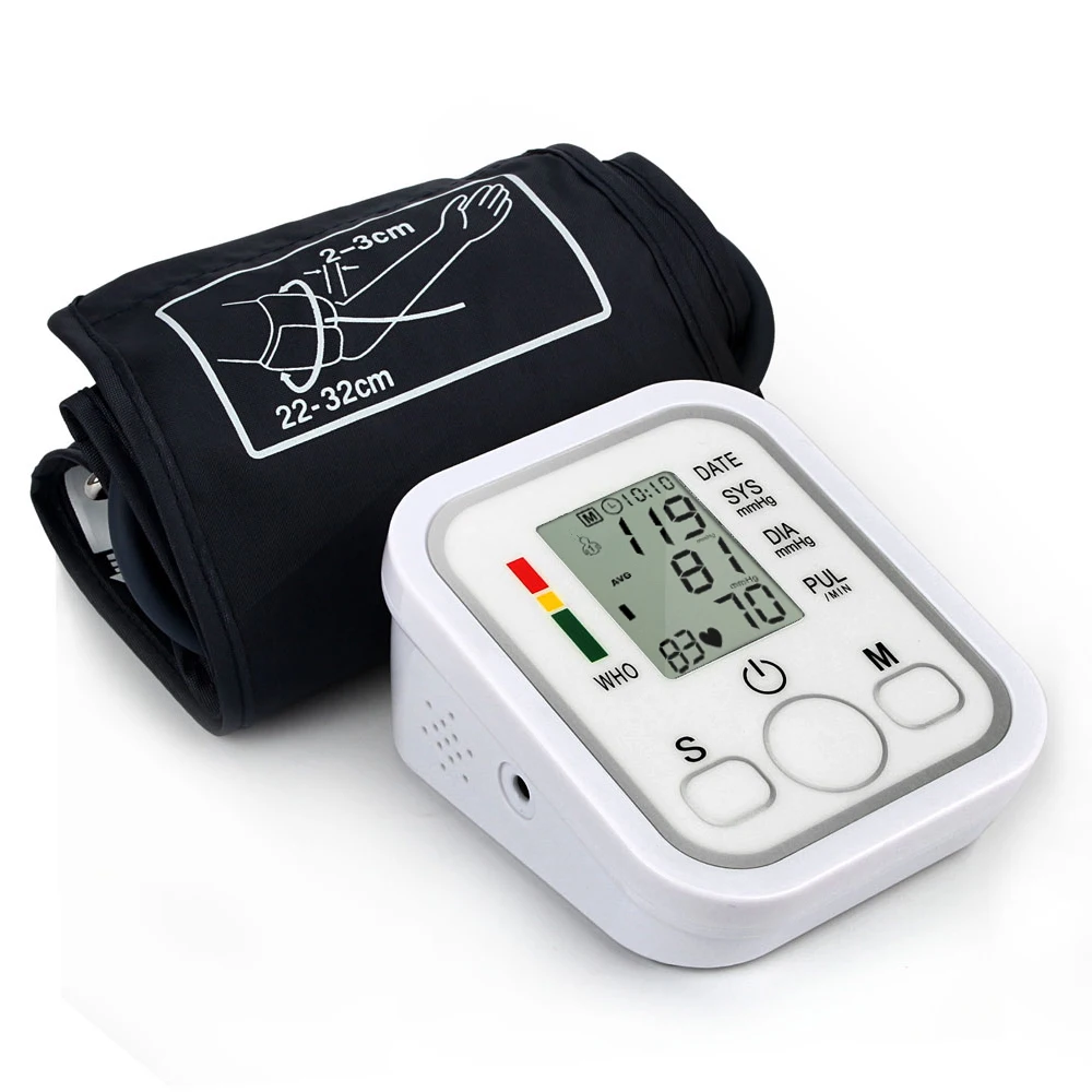 Billige Automatische Oberarm Digitales Blutdruckmessgerät LCD Display Tonometer Meter Blutdruckmessgerät Mit Manschette für 22 32 cm