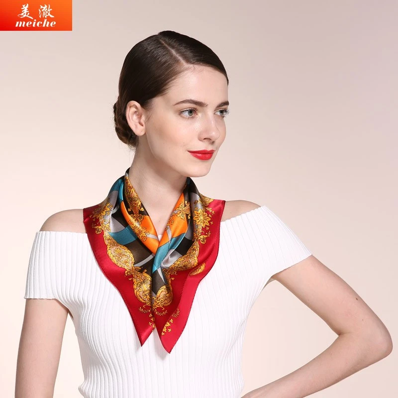 Nikizoo Printing Silk Scarf Professional Flight Attendant Scarf Women