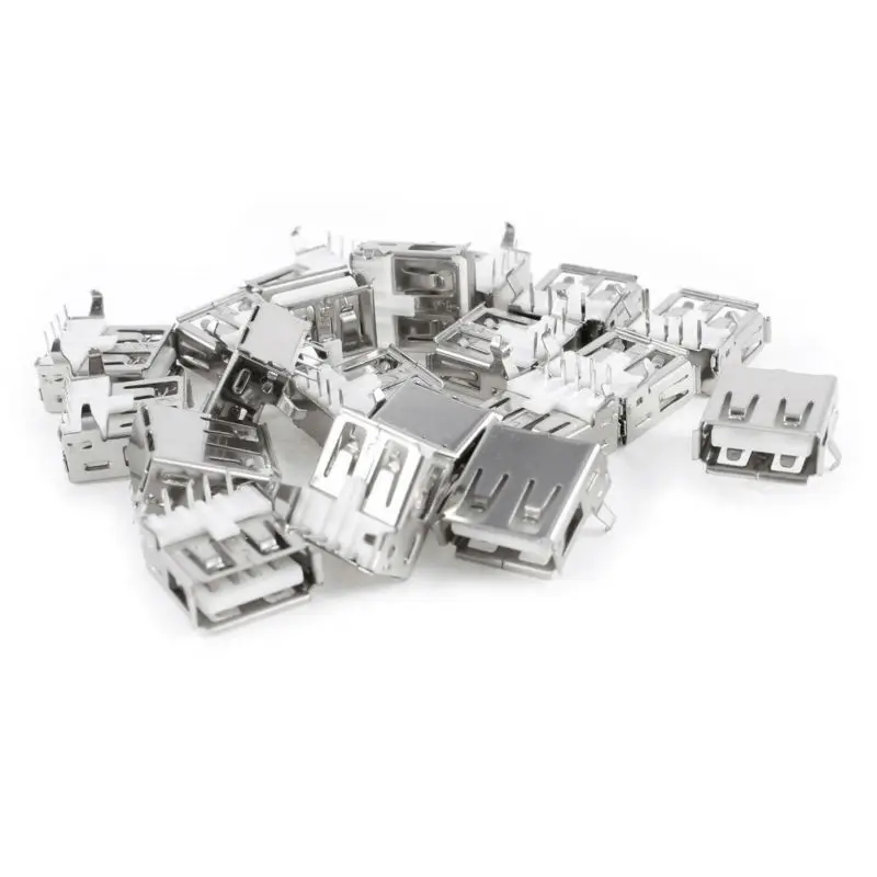 

QQMM USB Female connector Hot 20 Pcs USB Female Type A 4-Pin DIP Right Angle Plug Jack Connector