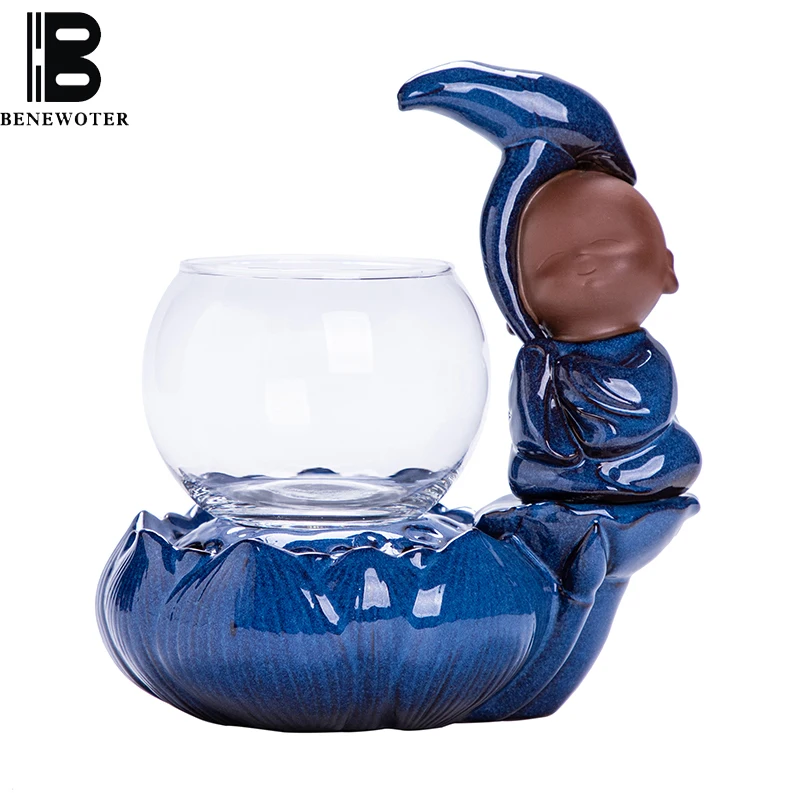 

110/220V Creative Lotus Little Monk Ceramic Flowing Water Fountain Office Desktop Fish Tank Home Decoration Crafts Zen Ornaments