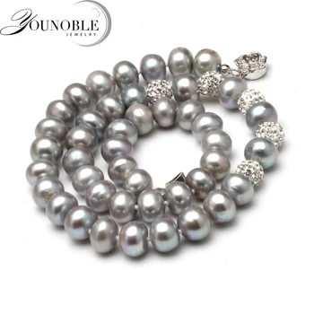 

Genuine Freshwater Grey Pearl Necklace,Fashion Round Pearl Choker Necklace Women Trendy Birthday Gift