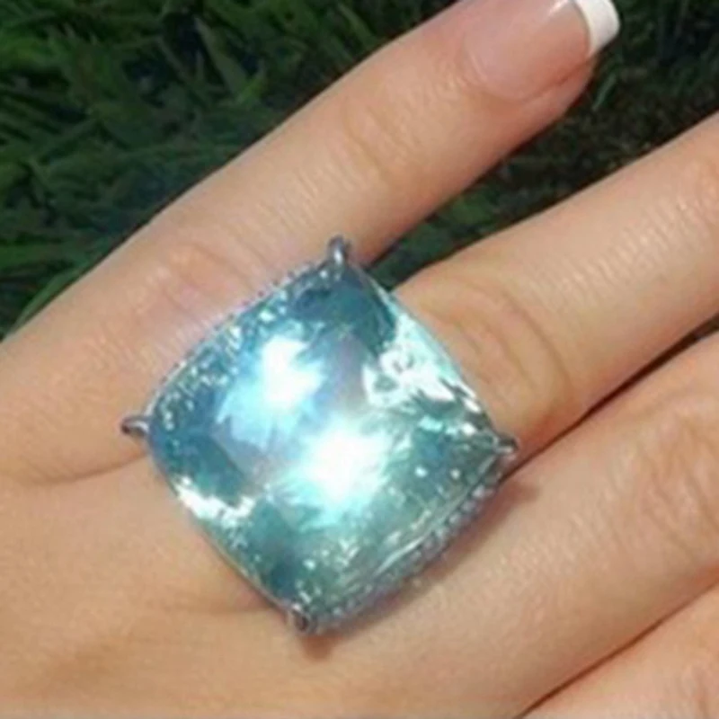 925anillos серебряное горячее предложение новое серебряное кольцо светильник с синим большим цирконием квадратным кристаллом обручальное свадебное сапфировое кольцо