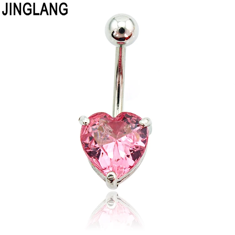 Navel Belly Button Ring Barbell Rhinestone Crystal Heart Piercing Jewelry Retro