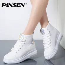 PINSEN/ весенние белые туфли на платформе; женские кроссовки; Высококачественная кожаная обувь на плоской подошве со шнуровкой; женская обувь на толстой резиновой подошве