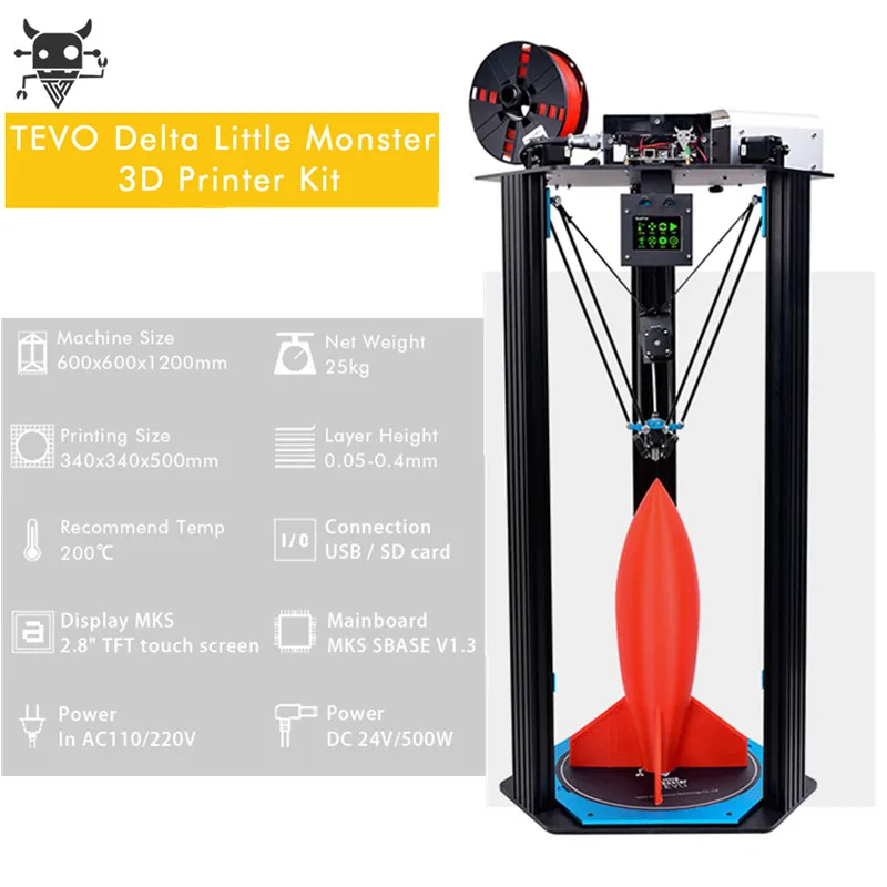 

TEVO Little Monster Delta Aluminium Extrusion 3D Printer Kit Delta 3D Printer Large Printing Area OpenBuilds 340x340x500mm Gift