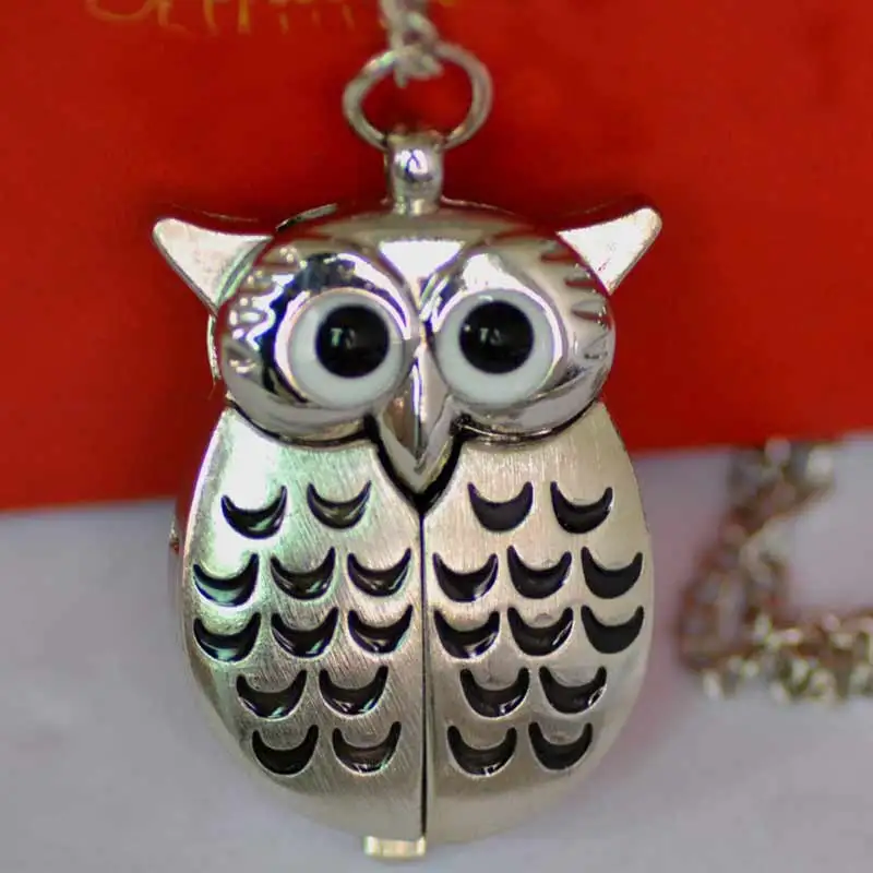 

Pocket Watch Mini Metal Key Chain Owl Double Open Quartz Alloy Analog Bronze Watch for Men and Women gift Necklace Watch