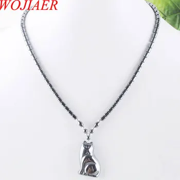 

Black Non Magnetic Hematite Gem Stone Cat Beads Pendant Necklace 17 1/2 Inches Jewelry WOJIAER PF3036