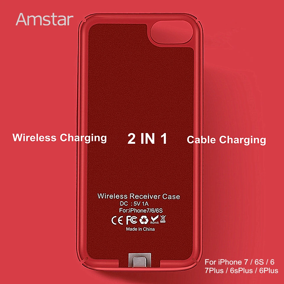 Чехол с беспроводным зарядным устройством Amstar чехол передатчиком Qi для iphone 7 6S 6