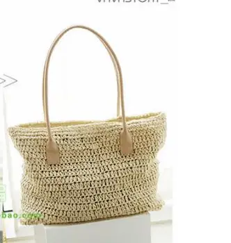 

42x30CM Shoulder Straw Bag Women's Bag Nude Color Paper Rope Crochet Bag Column Crochet a5344