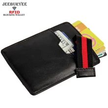 JEEBURYEE Genuine Leather Wallet Men Slim Credit Card Holder RFID Blocking ID Card Case Minimalist Front Pocket Wallet for Men