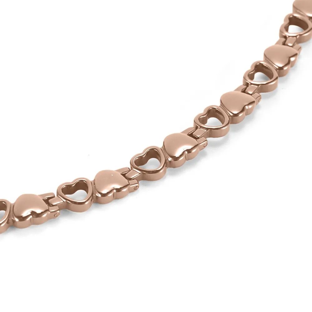 Rainso Women's Elegant Rose Gold Titanium Steel Heart Magnetic Bio Bracelet 4 Elements Therapy Bracelet OSB-082RGFIR