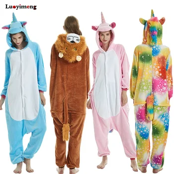 

Winter Flannel Pajamas For Girls Cartoon Unicorn Sleepwear Panda Home Clothes Oneise Pyjamas Women Animal Stitch Hooded Pijamas
