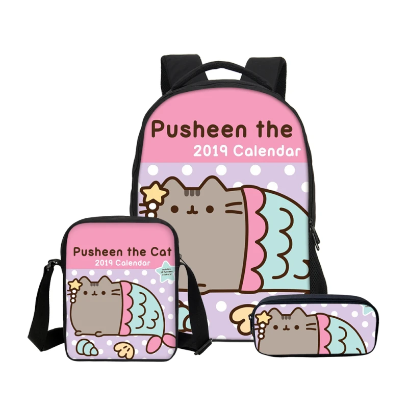 

Hynes Eagle Brand 3Pcs/Set Portfolio For School Bag Girls Boys Fashion Cute Pusheen Cat Printing Backpacks Mochila Escolar 2018