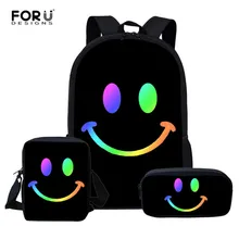 FORUDESIGNS 3 Set Girls School Bag Smiley Face Print Children Kawaii Canvas Kids School Backpack Male Women Book Bags SAC A DOC FORUDESIGNS 3 Set Girls School Bag Smiley Face Print Children Kawaii Canvas Kids School Backpack Male Women Book Bags SAC A DOC