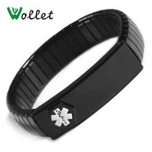 Wollet Jewelry ID Bangle Elastic Stainless Steel Medical Alert Bracelet for Men Women Personalised Customized Medical Card