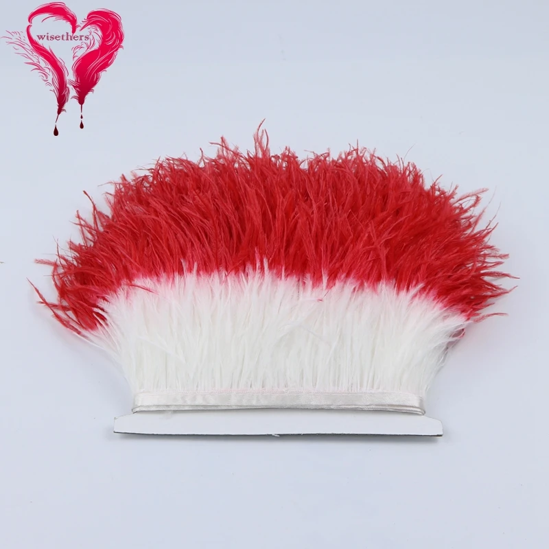 

1 Meter 10-15 CM Fancy Fluffy Dyed Double Colored Bicolor Ostrich Feather Ribbon Trimming Fringe Lace Trim Dresses Decoration