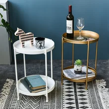 Table de thé en fer, Simple, nordique, petite Table ronde, pour salon, Mini canapé rond, or
