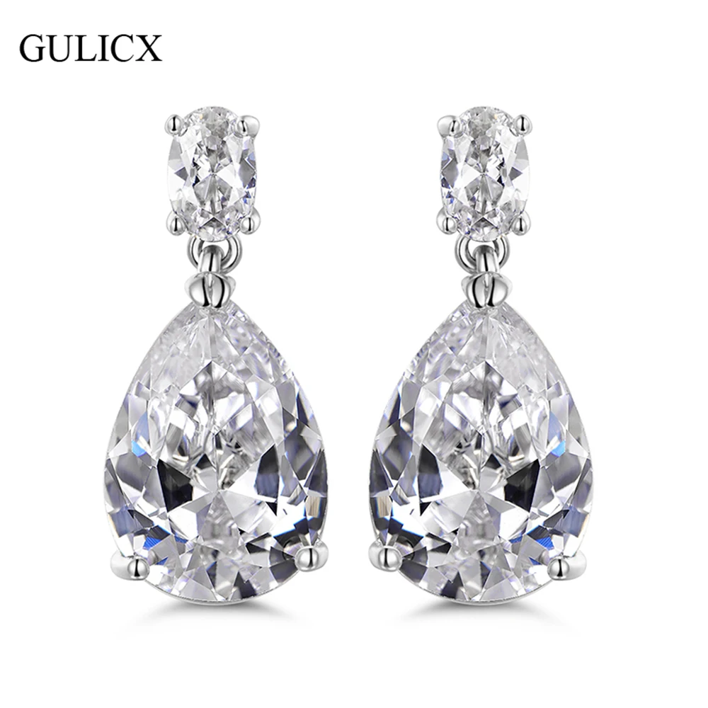 GULICX Zircons Elegant Drop AAA+ Cubic Zirconia Long Big Crystal Bridal Earring For Wedding Jewelry GULICX Zircons Elegant Drop AAA+ Cubic Zirconia Long Big Crystal Bridal Earring For Wedding Jewelry