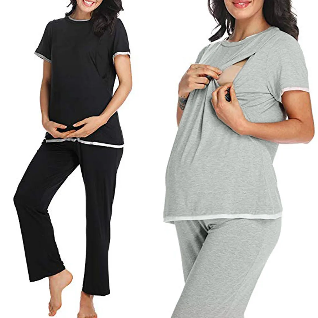 Maternity Set Pregnant Postpartum clothes Premama Cotton Short Sleeve Top&pants Spring maternity suit combinaison pantalon femme
