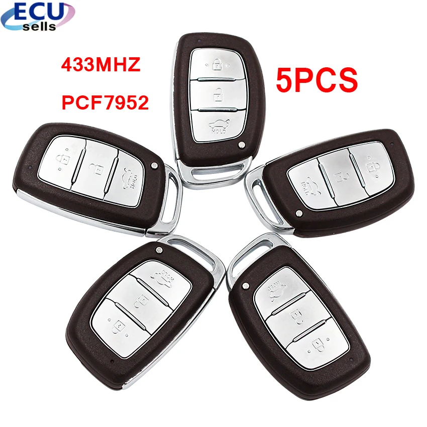 

5PCS X 3 Buttons for Hyundai VERNA ELANTRA Smart Remote Key Control 433MHZ Keyless Entry +Small key fob with PCF7952 Chip Uncut