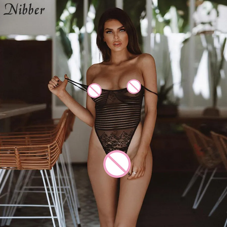 

Nibber 2019summer sexy black lace up bodysuit womens fashion club party see-through bodycon home wear ladies Slim jumpsuit mujer