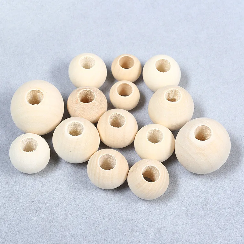 

DIY 5-50Pcs Natural Ball Round Spacer Wooden Beads Eco-Friendly NaturalColor Big Hole Lead-Free Wooden Balls perle en bois Whsle