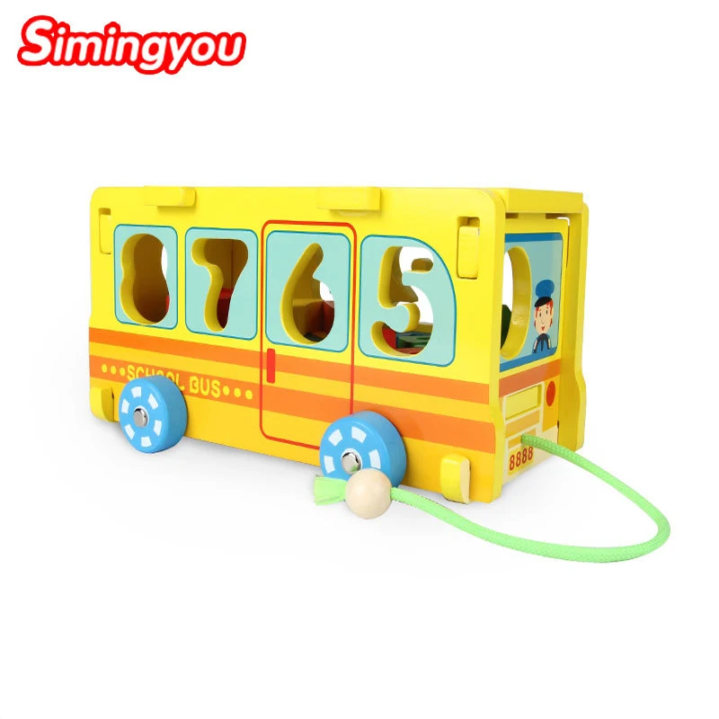 

Simingyou Children Early Childhood Wooden Puzzle Colorful Detachable Towing Digital Shape Matching Bus Car Toy C20 Drop Shipping