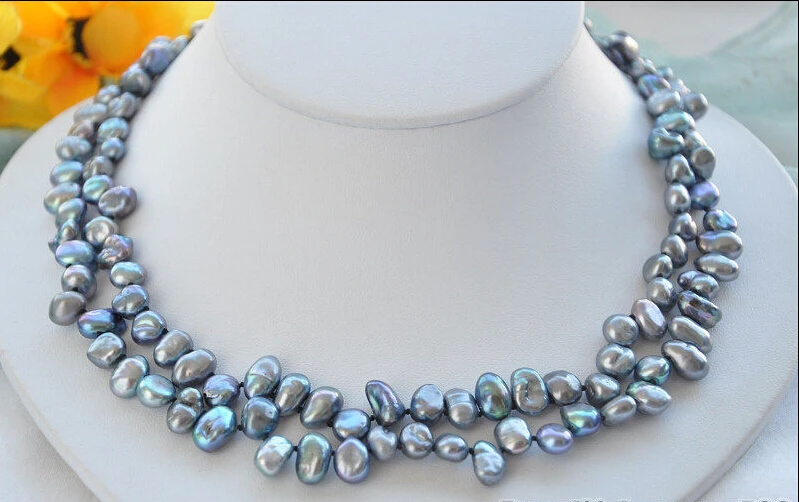 

Free shipping >>>>>Z5754 REAL 2strands 10mm black KESHI REBORN PEARL NECKLACE 17inch
