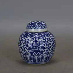 Античная QingDynasty фарфор горшок, синий и белый лотос банку, ремесла, лучшая коллекция и украшения, бесплатная доставка