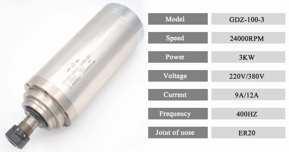 3 кВт шпиндель фрезерный станок с ЧПУ мотор шпинделя 220 В 380 В шпиндель станка ER20 с диаметром 100 мм 12А для фрезерных станков с ЧПУ