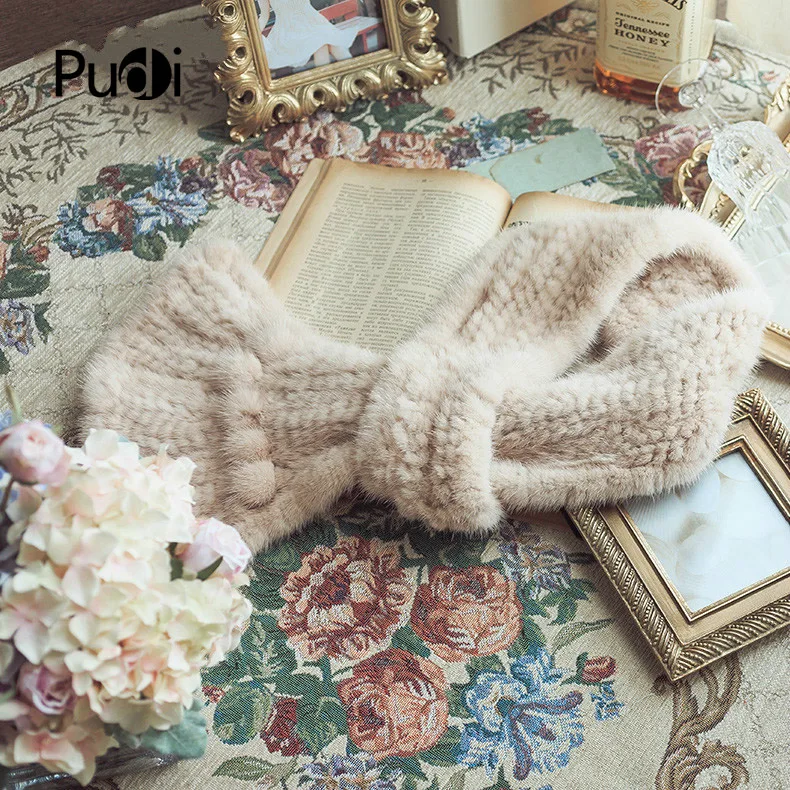 

SCM061 Women's real mink fur scarf band new warm mink fur knitted knit scarves wraps