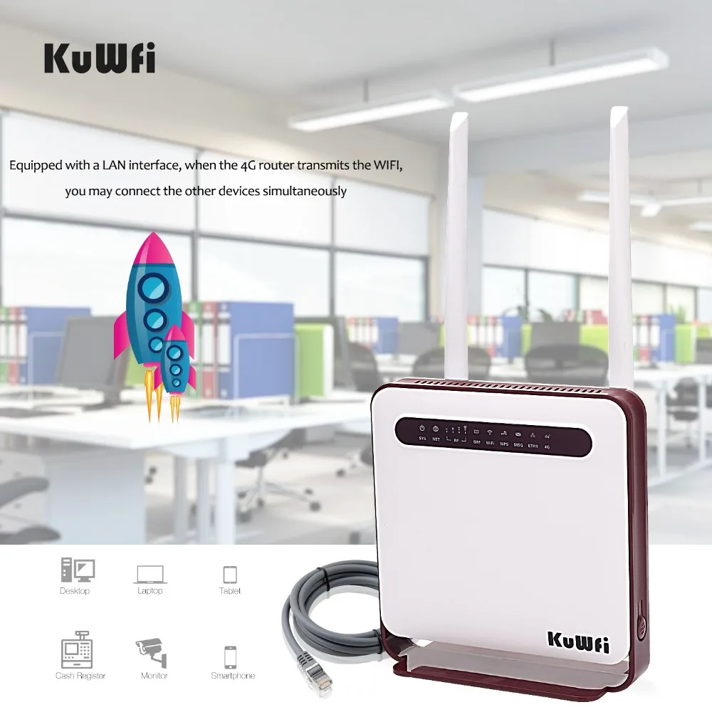 KuWfi 4G WiFi маршрутизатор 300 Мбит/с беспроводной Wi-Fi Мобильный LTE 3G/4G разблокированный CPE маршрутизатор с sim-слотом 4LAN порты Поддержка 32 пользователей Wifi